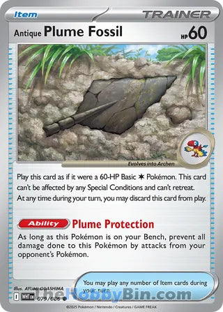 Antique Plume Fossil #079/086 Common - White Flare Pokemon card