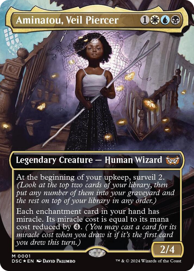 0001 Aminatou, Veil Piercer (Borderless) M Commander: Duskmourn: House of Horror