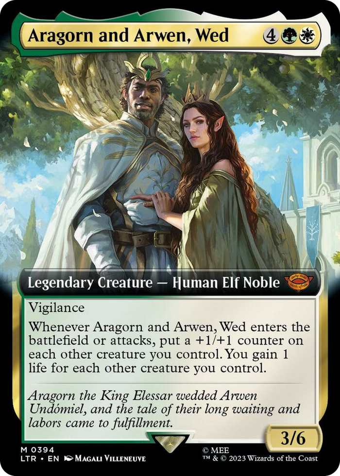 Aragorn and Arwen, Wed (Extended Art) #394 M - Universes Beyond: The Lord of the Rings: Tales of Middle-earth Pokemon card
