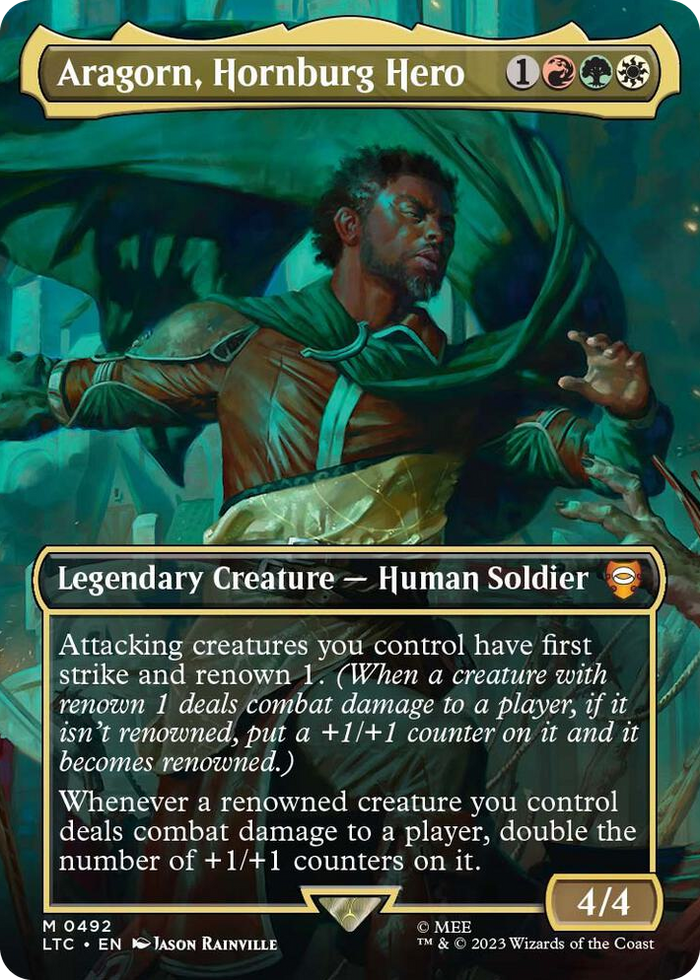 Aragorn, Hornburg Hero (Borderless) #492 M - Commander: The Lord of the Rings: Tales of Middle-earth Pokemon card