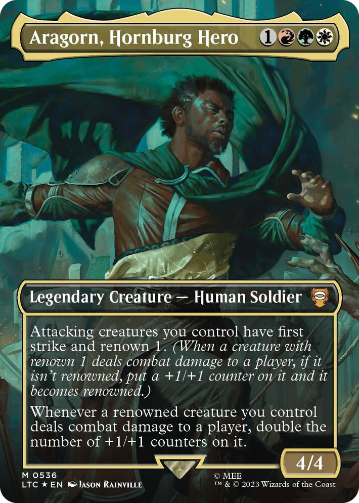 0536 Aragorn, Hornburg Hero (Borderless) (Surge Foil) M Commander: The Lord of the Rings: Tales of Middle-earth