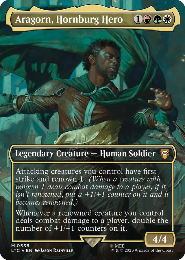 0536 Aragorn, Hornburg Hero (Borderless) (Surge Foil) M Commander: The Lord of the Rings: Tales of Middle-earth