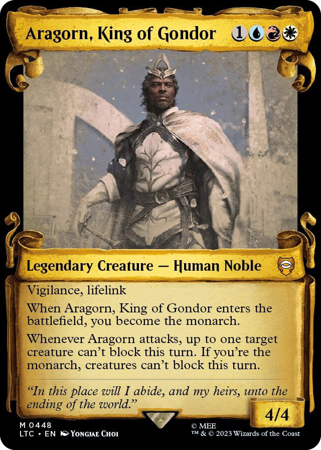Aragorn, King of Gondor (Showcase Scrolls) #448 M - Commander: The Lord of the Rings: Tales of Middle-earth Pokemon card