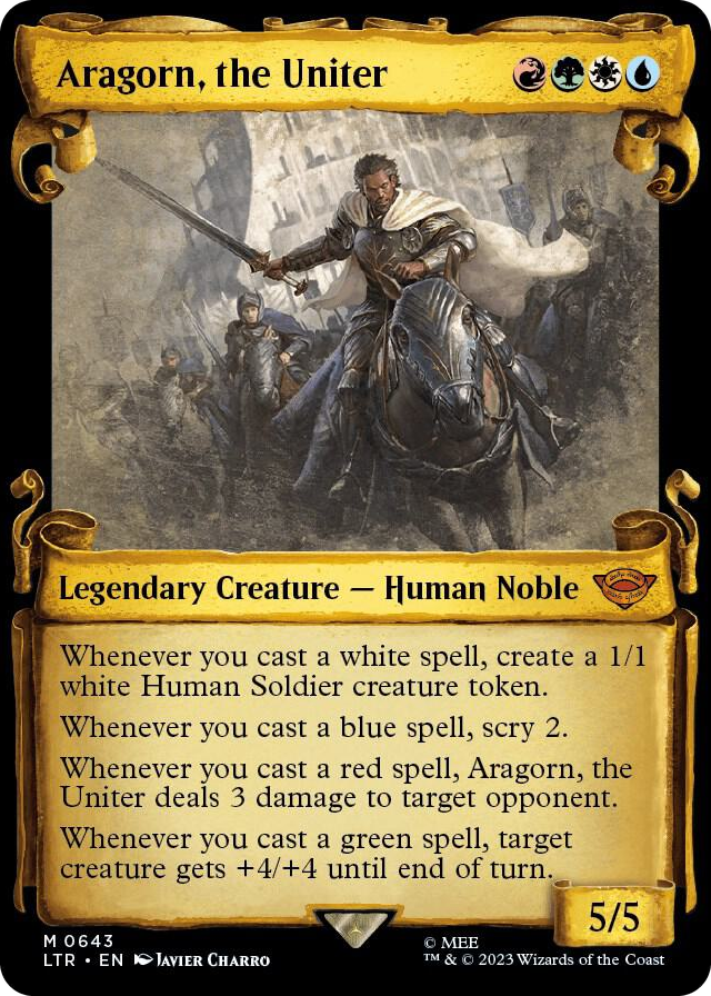 Aragorn, the Uniter (Showcase Scrolls) #643 M - Universes Beyond: The Lord of the Rings: Tales of Middle-earth Pokemon card