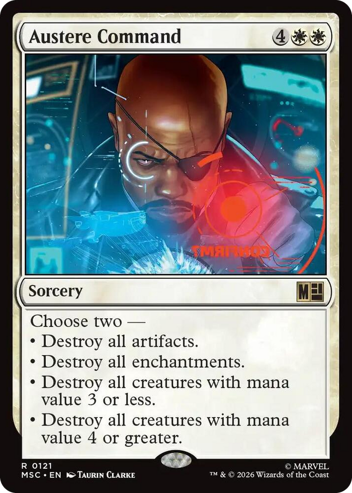 Austere Command (Surge Foil) #121 R - Commander: Marvel Super Heroes Pokemon card