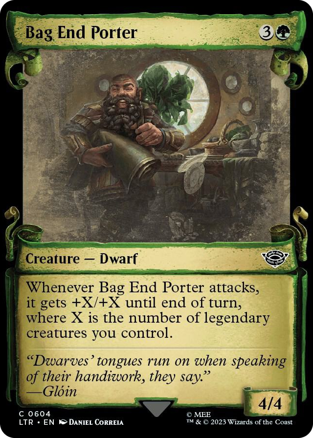 Bag End Porter (Showcase Scrolls) #604 C - Universes Beyond: The Lord of the Rings: Tales of Middle-earth Pokemon card