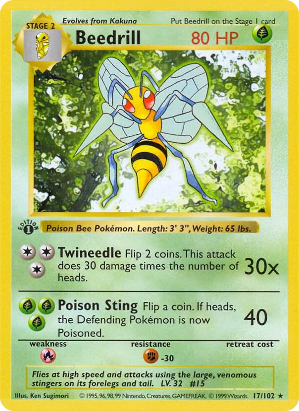 Beedrill #17 Rare - Base Set (Shadowless) Pokemon card