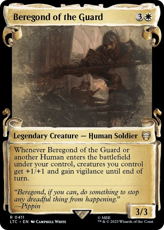 Beregond of the Guard (Showcase Scrolls) #411 R - Commander: The Lord of the Rings: Tales of Middle-earth Pokemon card