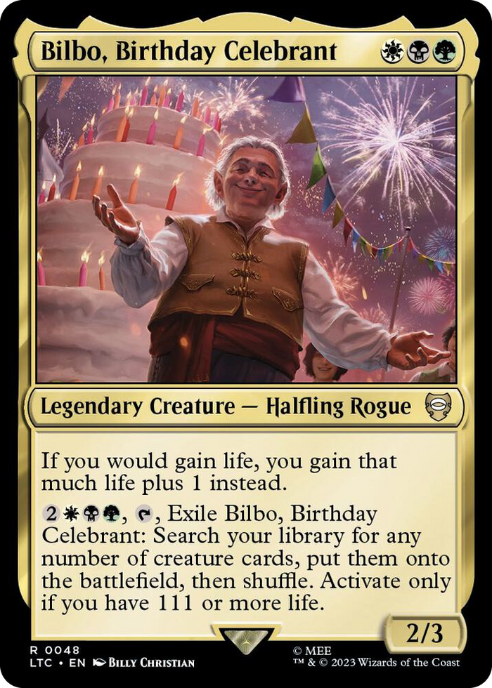 Bilbo, Birthday Celebrant #48 R - Commander: The Lord of the Rings: Tales of Middle-earth Pokemon card