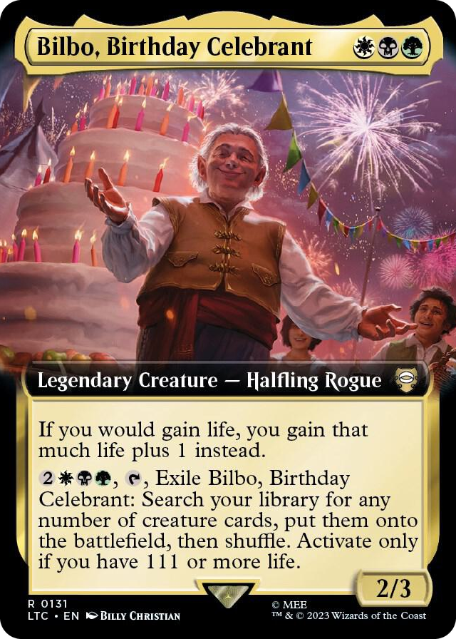 Bilbo, Birthday Celebrant (Extended Art) #131 R - Commander: The Lord of the Rings: Tales of Middle-earth Pokemon card