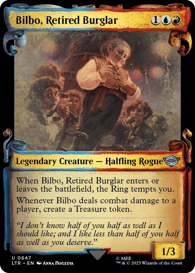 Bilbo, Retired Burglar (Showcase Scrolls) #647 U - Universes Beyond: The Lord of the Rings: Tales of Middle-earth Pokemon card