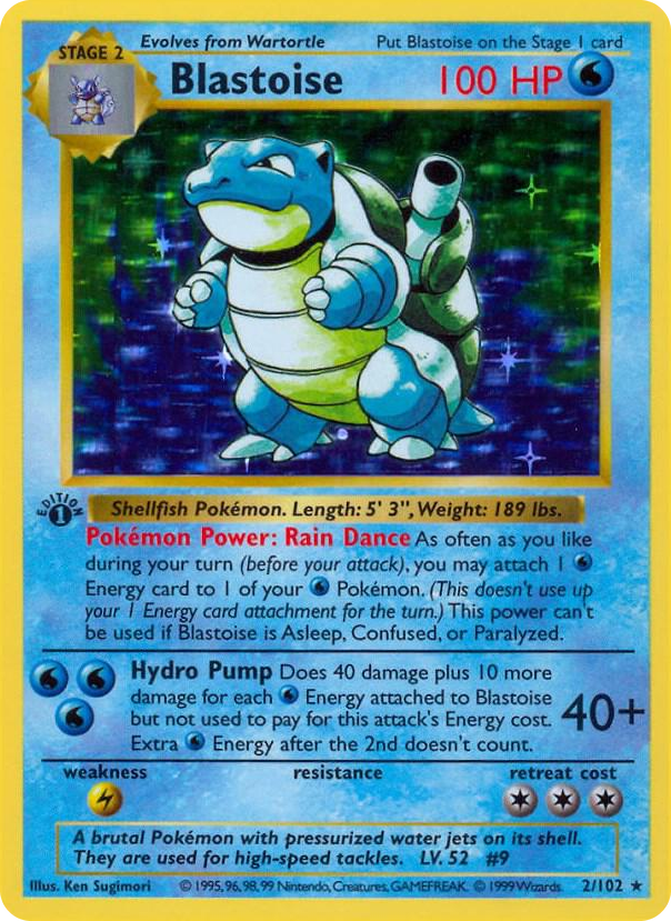 Blastoise #2 Holo Rare - Base Set (Shadowless) Pokemon card