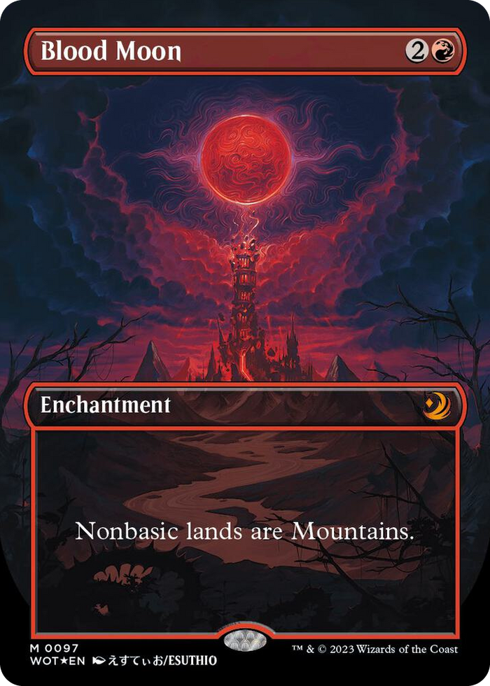 Blood Moon (Anime Borderless) (Confetti Foil) #97 M - Wilds of Eldraine: Enchanting Tales Pokemon card