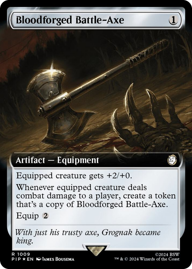 1009 Bloodforged Battle-Axe (Extended Art) (Surge Foil) R Universes Beyond: Fallout
