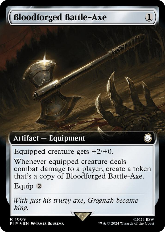 Bloodforged Battle-Axe (Extended Art) (Surge Foil) #1009 R - Universes Beyond: Fallout Pokemon card
