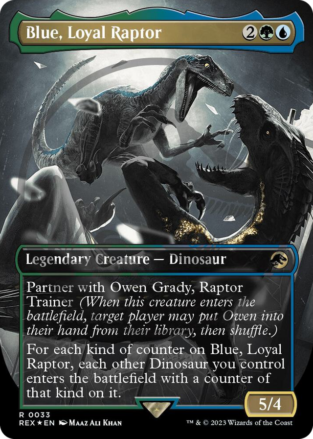 0033 Blue, Loyal Raptor (Borderless) (Emblem) R Universes Beyond: Jurassic World Collection