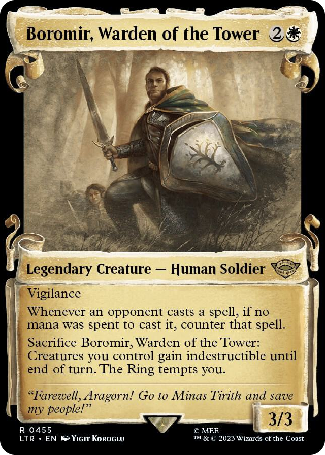 Boromir, Warden of the Tower (Showcase Scrolls) #455 R - Universes Beyond: The Lord of the Rings: Tales of Middle-earth Pokemon card