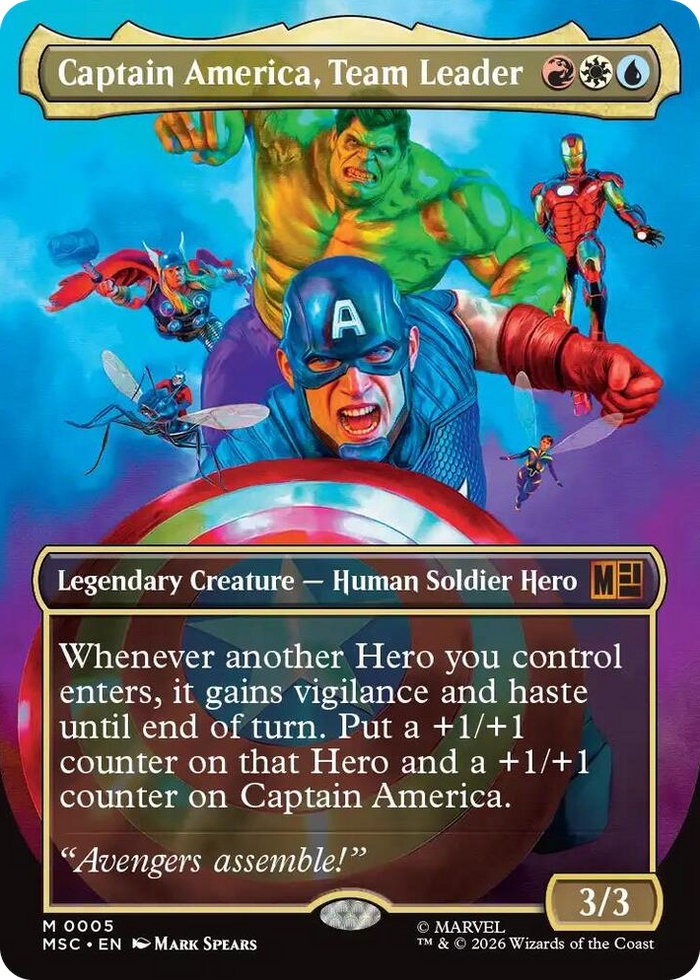 Captain America, Team Leader (Borderless) #5 M - Commander: Marvel Super Heroes Pokemon card