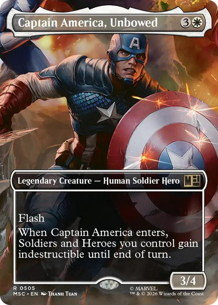 Captain America, Unbowed (Borderless) #505 R - Commander: Marvel Super Heroes Pokemon card
