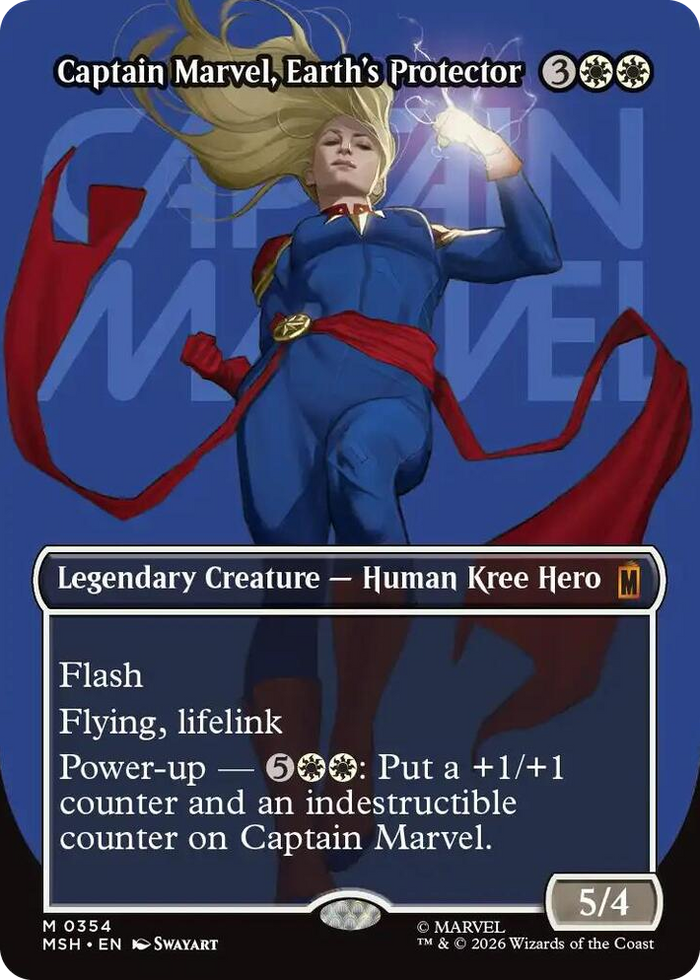 Captain Marvel, Earth's Protector (Borderless) (0354) #354 M - Marvel Super Heroes Pokemon card