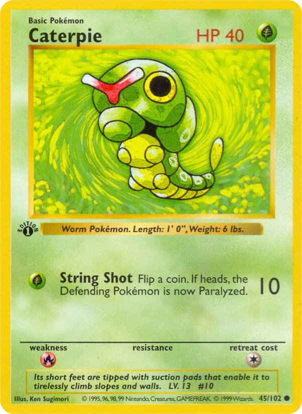 Caterpie #45 Common - Base Set (Shadowless) Pokemon card