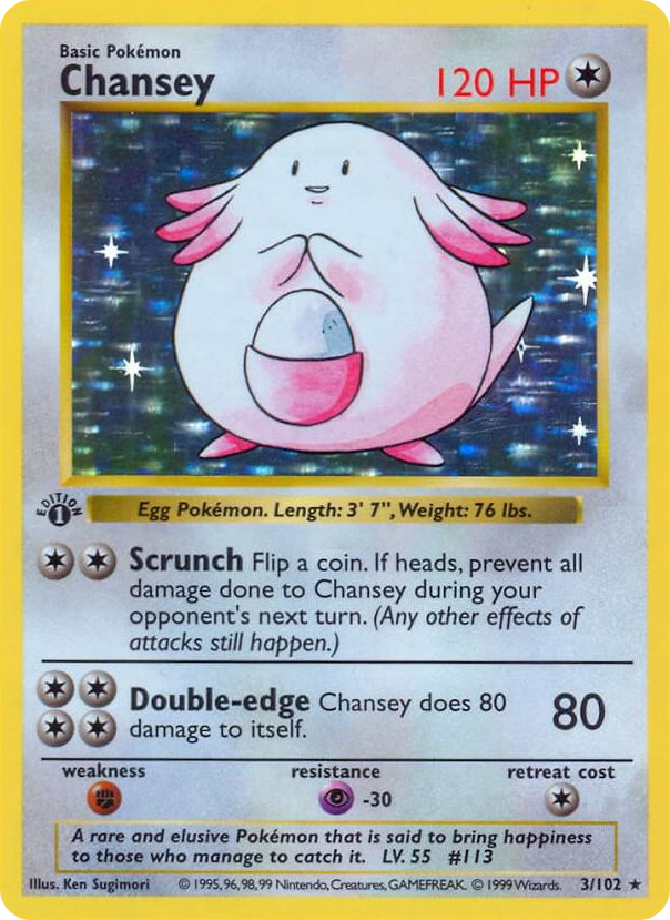 Chansey #3 Holo Rare - Base Set (Shadowless) Pokemon card