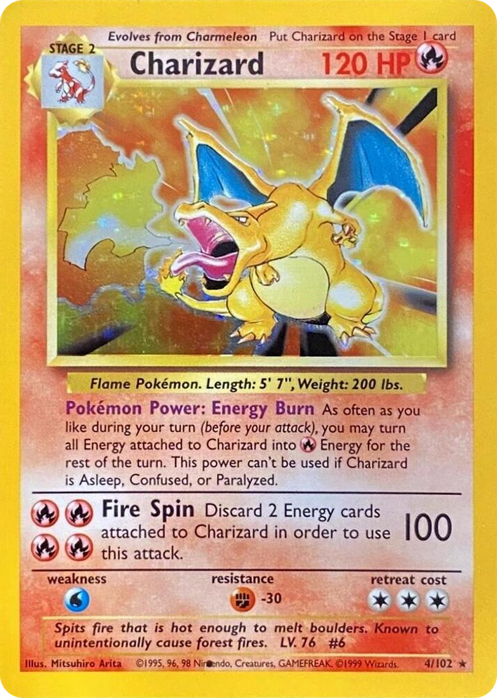 0004 Charizard (Black Dot Error) Holo Rare Base Set Unlimited