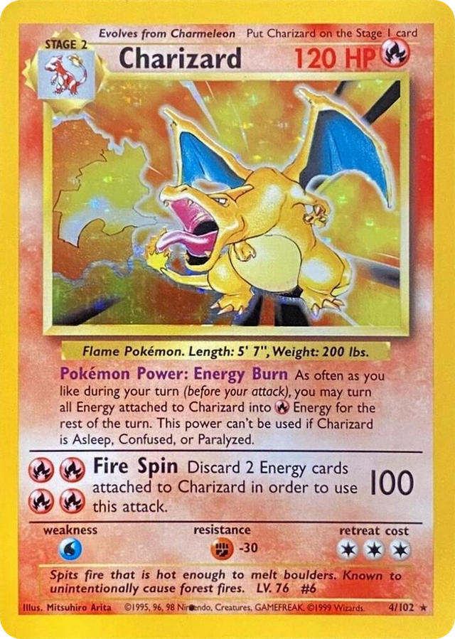 0004 Charizard (Black Dot Error) Holo Rare Base Set Unlimited