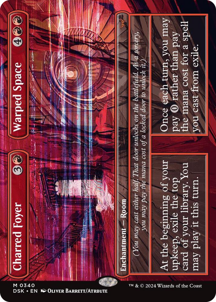 Charred Foyer // Warped Space (Borderless) #340 M - Duskmourn: House of Horror Pokemon card