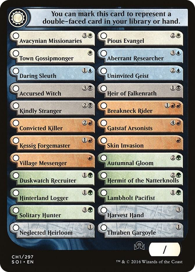 Checklist Card - (CH1) Shadows over Innistrad #CH1 T - Shadows over Innistrad Pokemon card