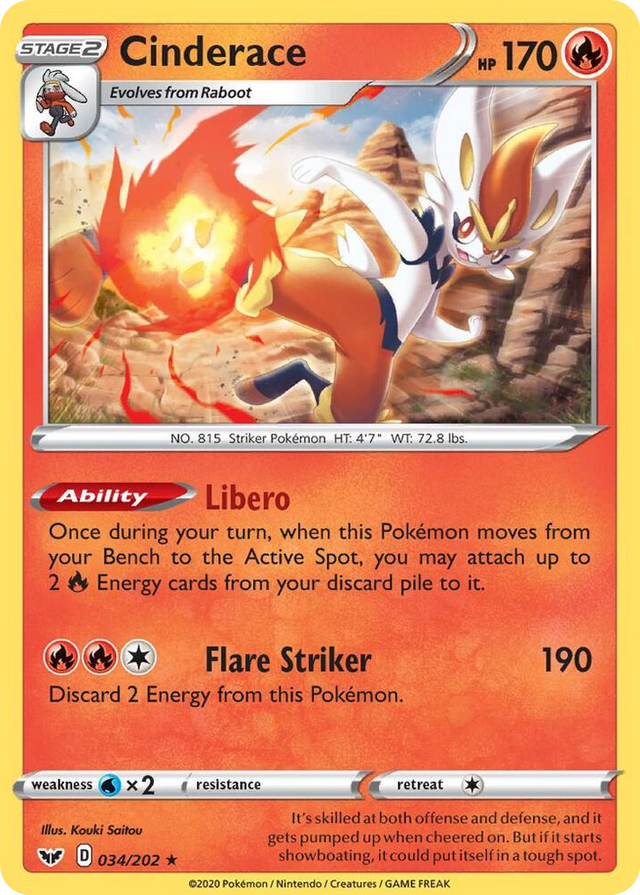 0034 Cinderace - 034/202 (Non-Holo) Rare Deck Exclusives