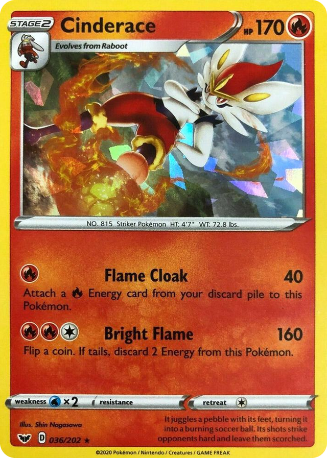 0036 Cinderace - 036/202 (Cracked Ice Holo) Holo Rare Deck Exclusives