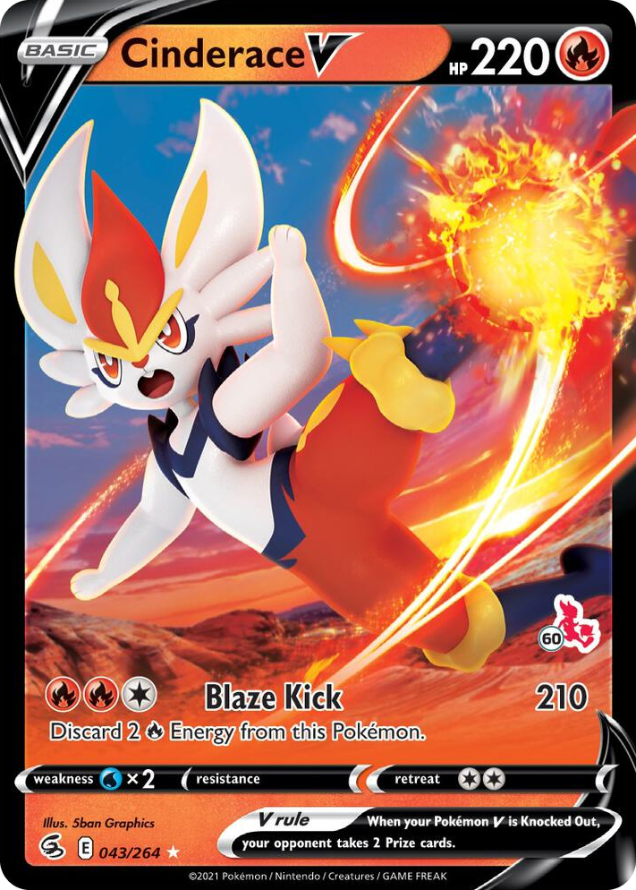 0043 Cinderace V - 043/264 (#60 Cinderace Stamped) Promo Battle Academy 2022