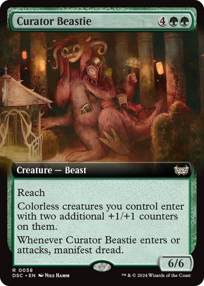Curator Beastie (Extended Art) #58 R - Commander: Duskmourn: House of Horror Pokemon card