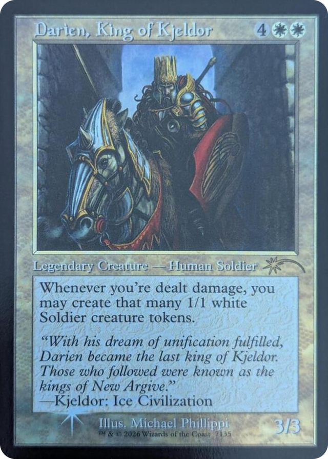 7135 Darien, King of Kjeldor (Retro Frame) R Secret Lair Drop Series
