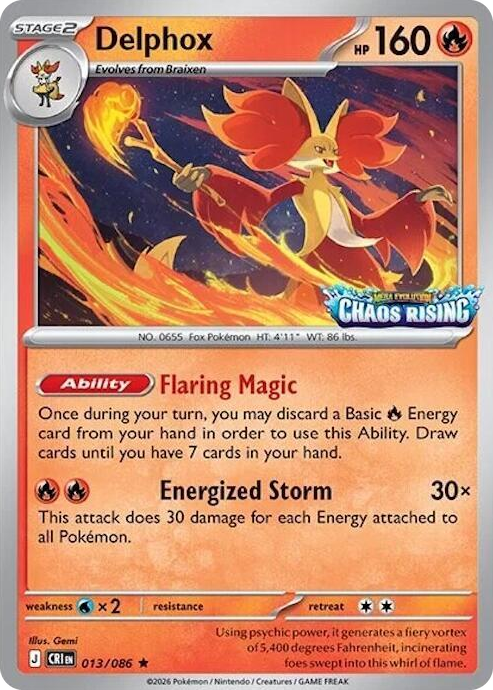 0013 Delphox - 013/086 (Chaos Rising Stamped) Rare Miscellaneous Cards & Products