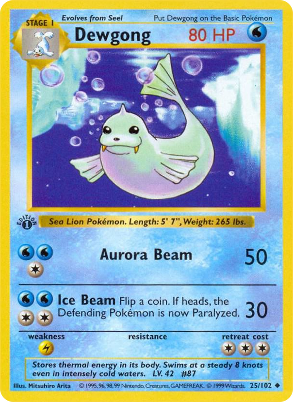 Dewgong #25 Uncommon - Base Set (Shadowless) Pokemon card