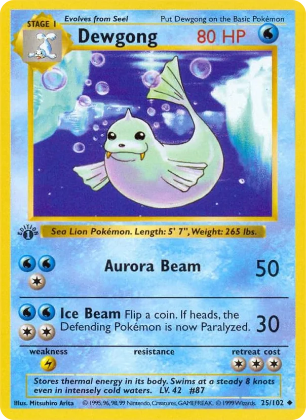 0025 Dewgong Uncommon Base Set (Shadowless)