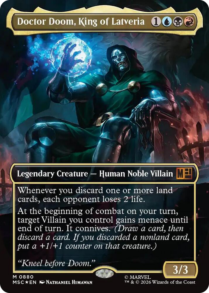 Doctor Doom, King of Latveria (Borderless) (Surge Foil) #880 M - Commander: Marvel Super Heroes Pokemon card