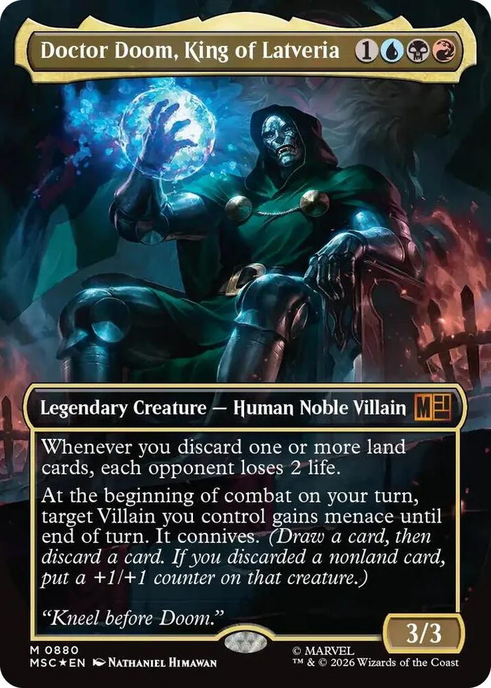 0880 Doctor Doom, King of Latveria (Borderless) (Surge Foil) M Commander: Marvel Super Heroes