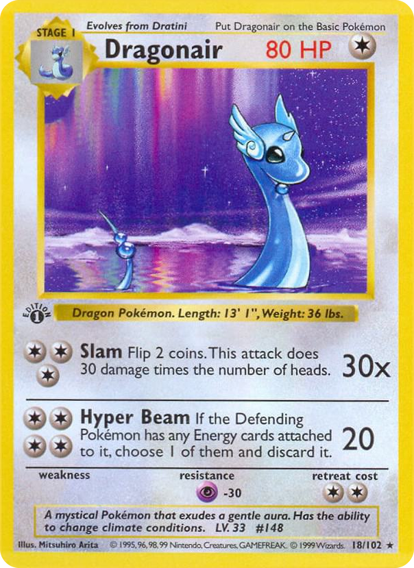 Dragonair #18 Rare - Base Set (Shadowless) Pokemon card
