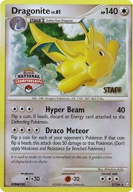 0002 Dragonite - 2/146 (National Championships) [Staff] Promo League & Championship Cards