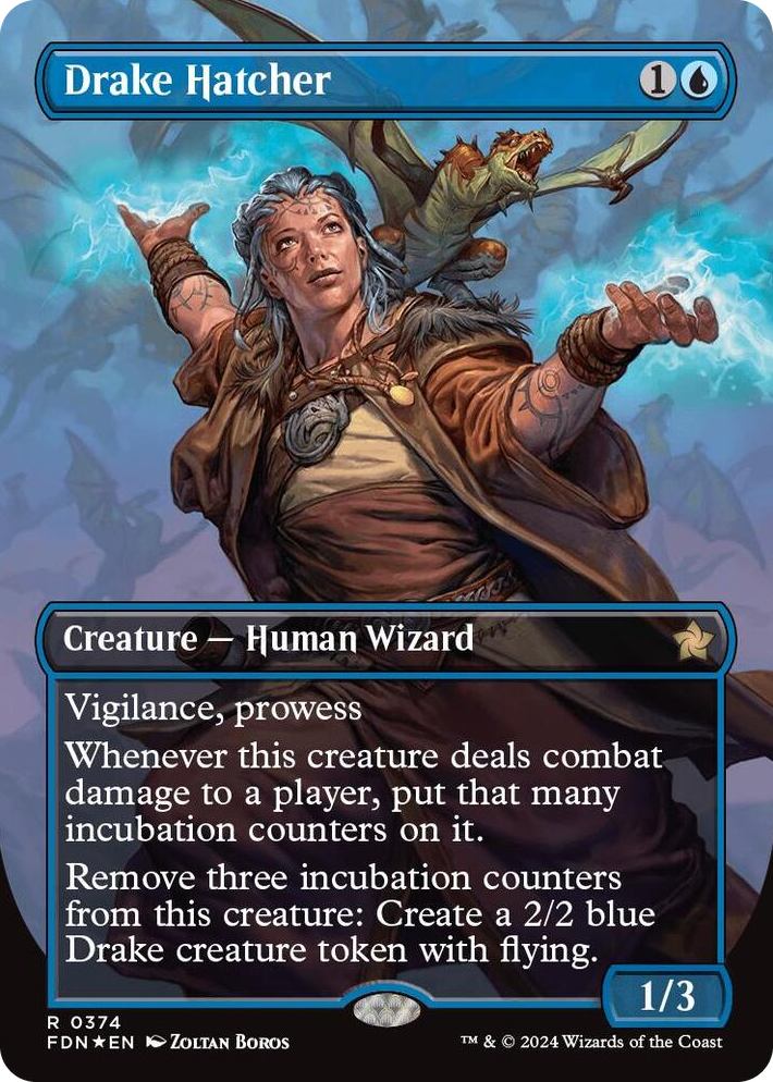 0374 Drake Hatcher (Borderless) (Mana Foil) R Foundations