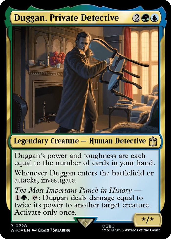 Duggan, Private Detective (Surge Foil) #728 R - Universes Beyond: Doctor Who Pokemon card