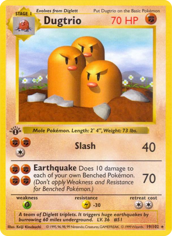 0019 Dugtrio Rare Base Set (Shadowless)