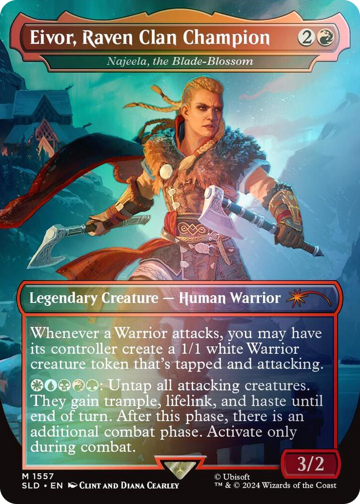 Eivor, Raven Clan Champion - Najeela, the Blade-Blossom (Rainbow Foil) #1557 M - Secret Lair Drop Series Pokemon card