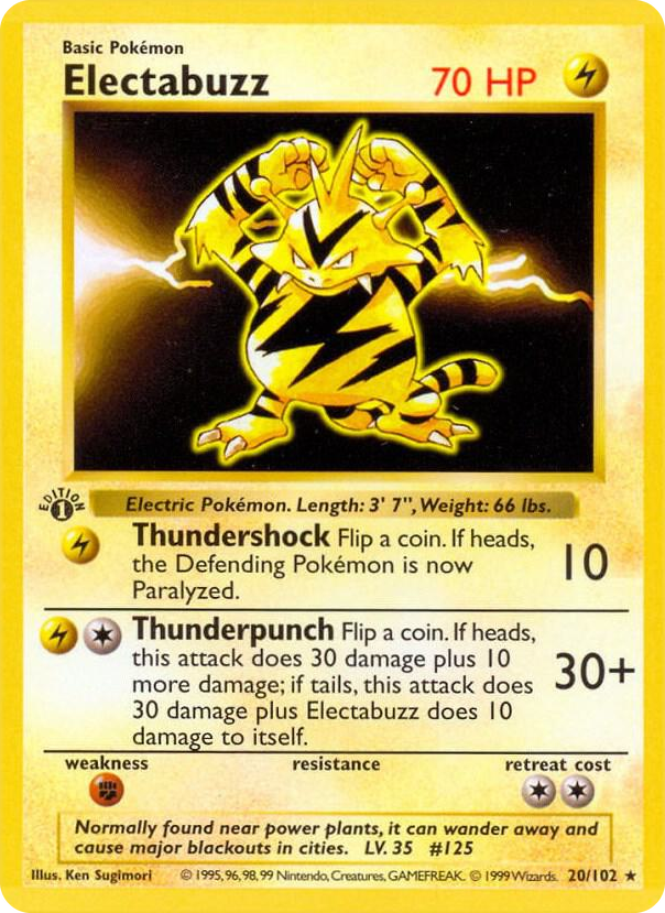 Electabuzz #20 Rare - Base Set (Shadowless) Pokemon card