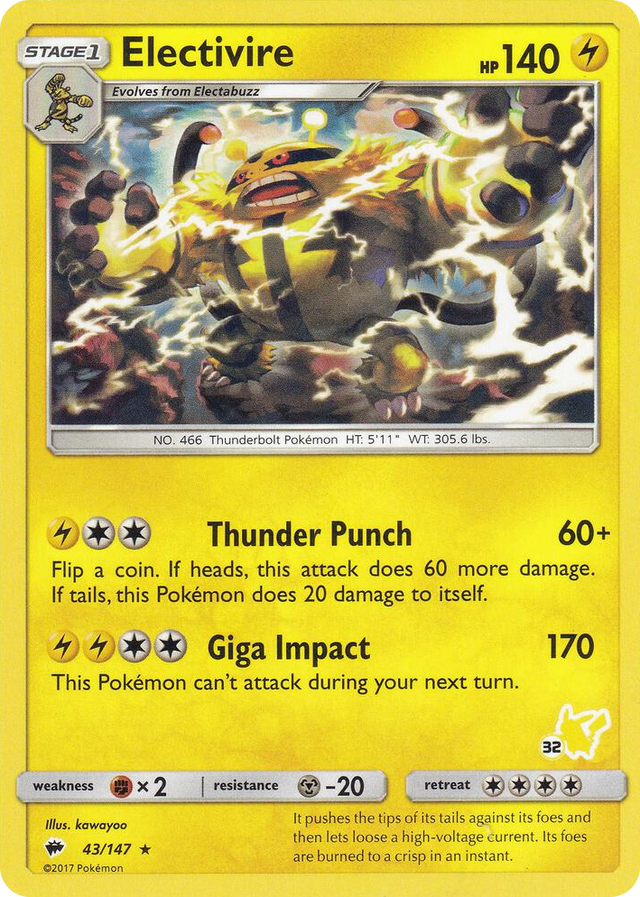 0043 Electivire- 43/147 (#32 Pikachu Stamped) Promo Battle Academy