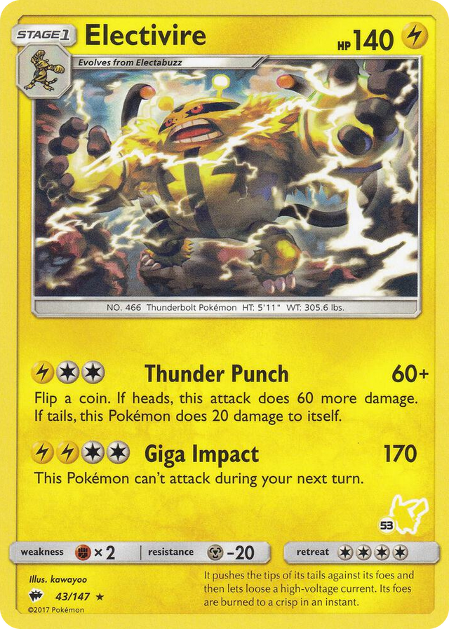 0043 Electivire - 43/147 (#53 Pikachu Stamped) Promo Battle Academy