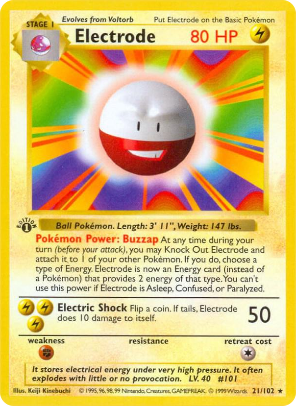 Electrode #21 Rare - Base Set (Shadowless) Pokemon card